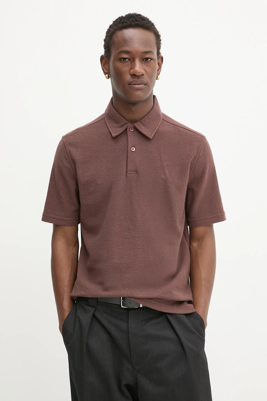Samsoe Samsoe tricou polo SAKVISTBRO culoarea maro, uni, M10000053