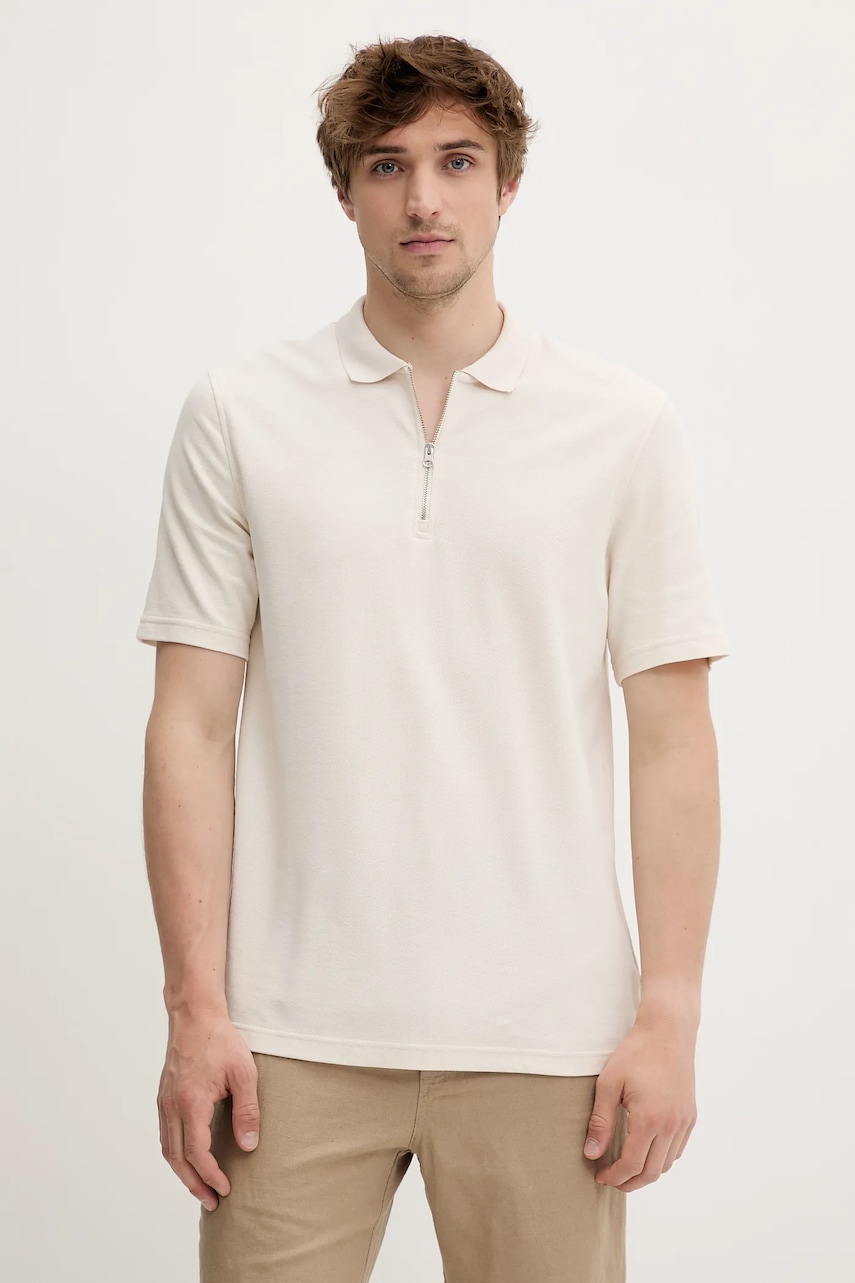 Samsoe Samsoe polo de bumbac SAMAC culoarea bej, neted, M25200033