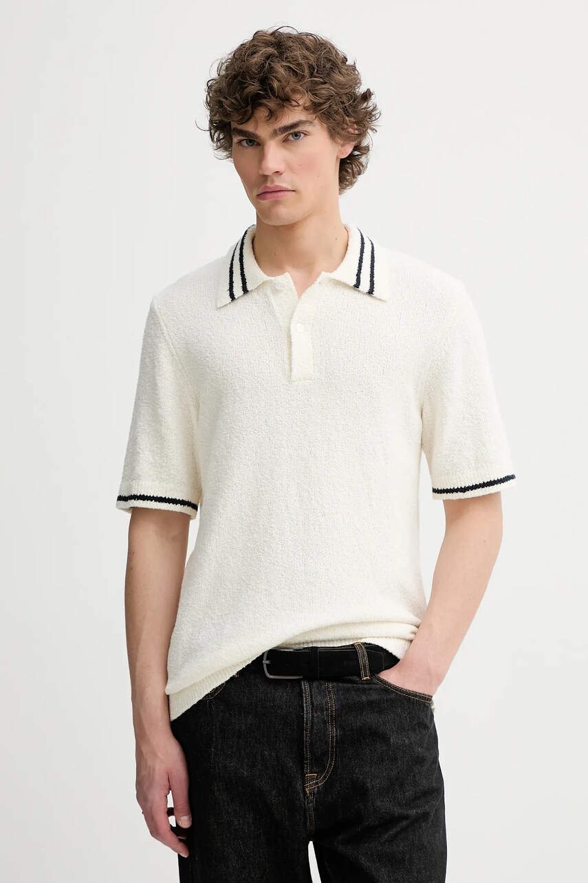 Samsoe Samsoe tricou polo SAPEDRO culoarea bej, uni, M25200017