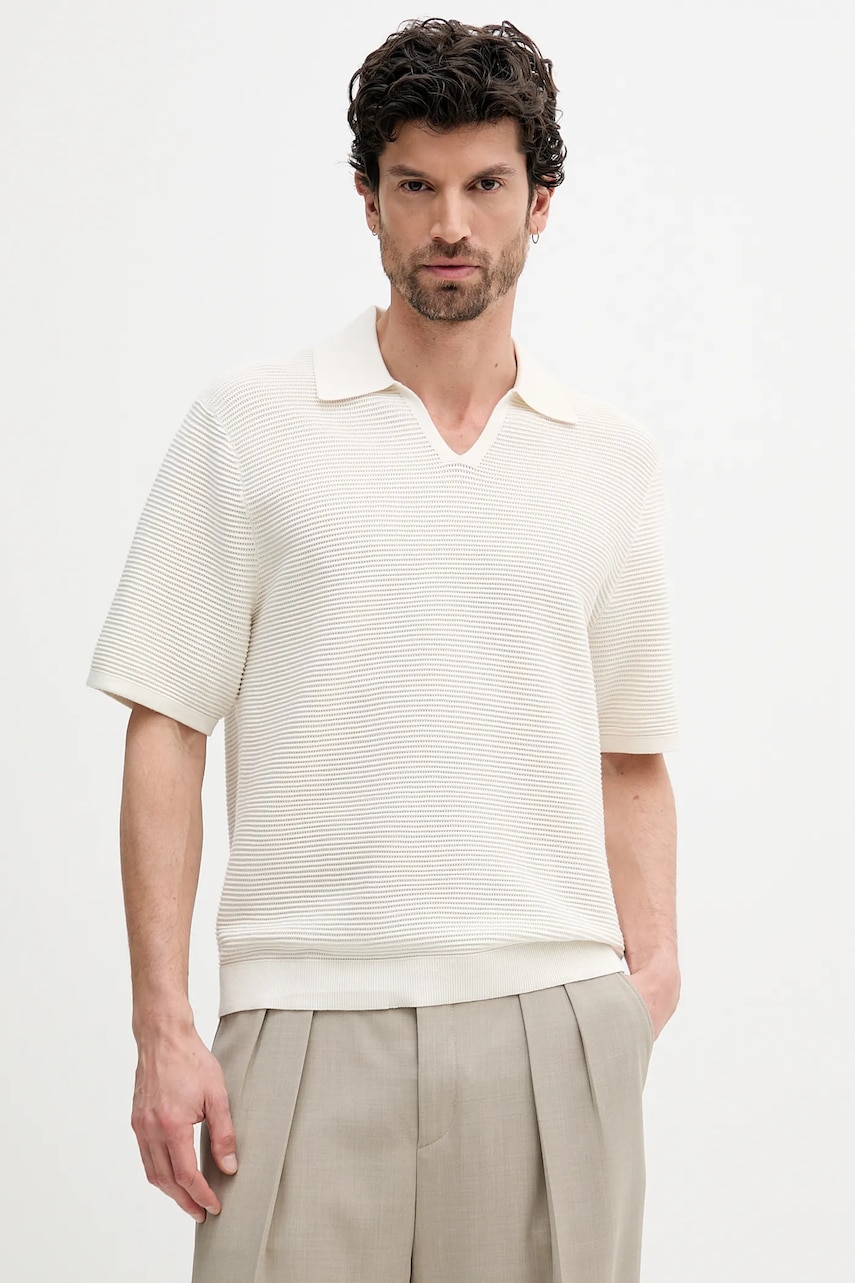 Levně Polo tričko Calvin Klein pánské, béžová barva, LV04LC323G