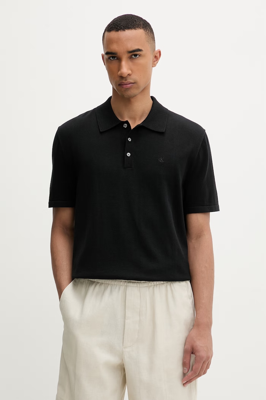 Calvin Klein Πλεκτό μπλουζάκι πόλο Ανδρικό βαμβακερό LV04LC326G μαυρο