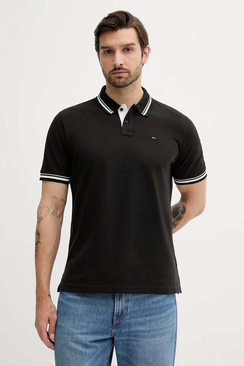 Tommy Jeans polo de bumbac culoarea negru, uni, DM0DM21846