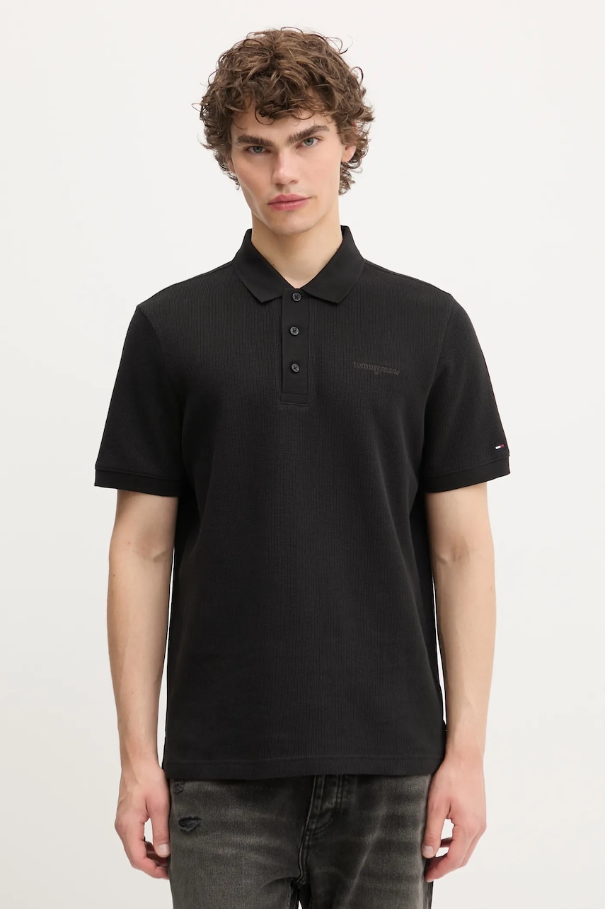 Tommy Jeans polo de bumbac culoarea negru, uni, DM0DM21935