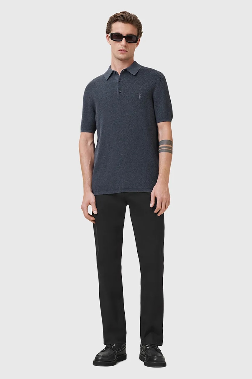 AllSaints polo tričko pánske s prímesou vlny ASPEN