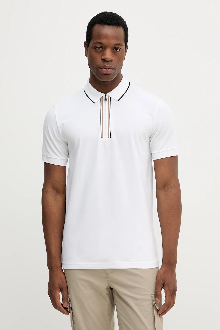 BOSS Green tricou polo culoarea alb, cu imprimeu, 50544450