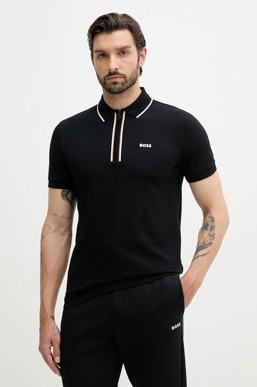 BOSS Green tricou polo culoarea negru, cu imprimeu, 50544450