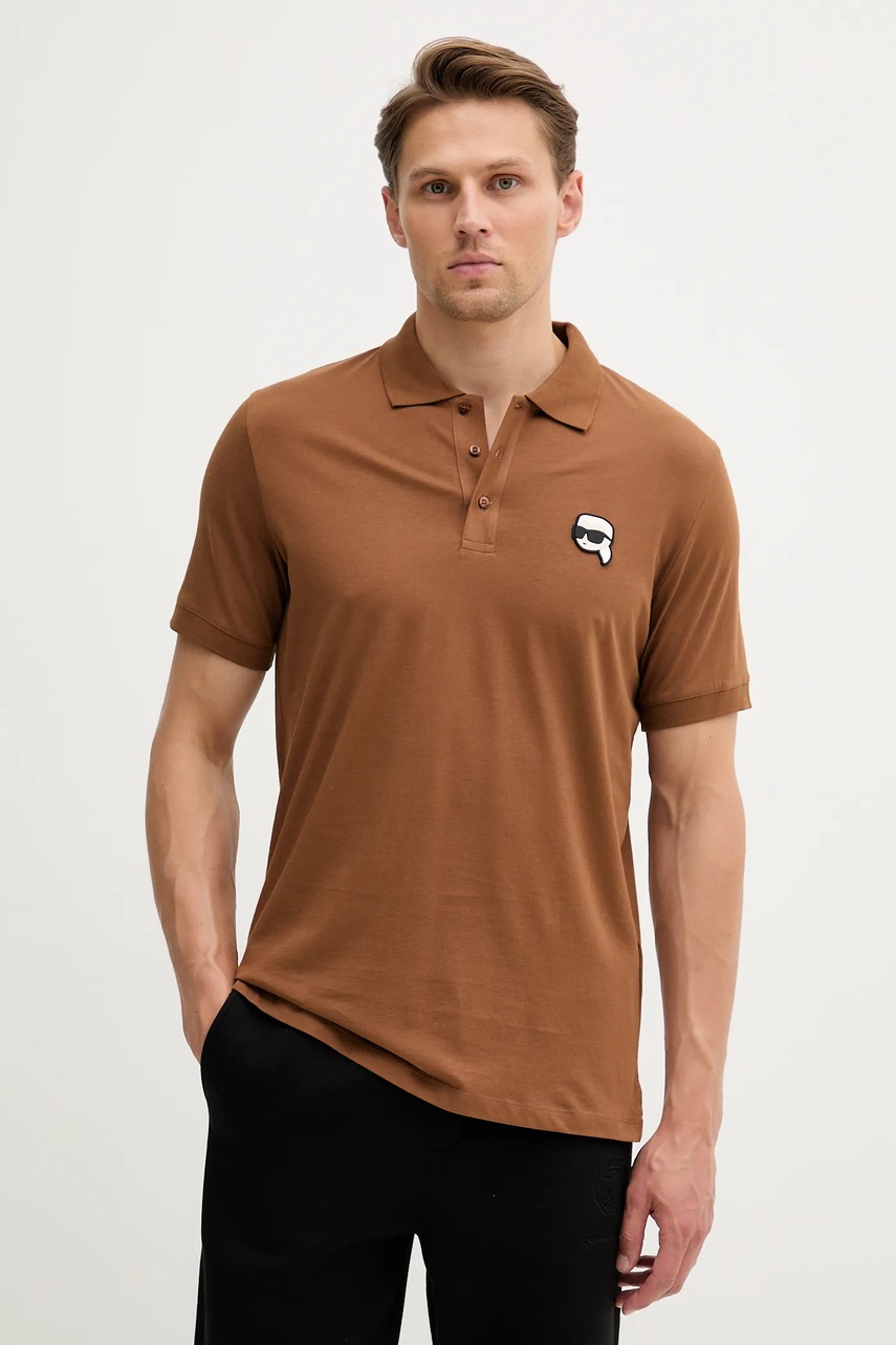 Karl Lagerfeld polo de bumbac culoarea maro, cu imprimeu, 553224.745710