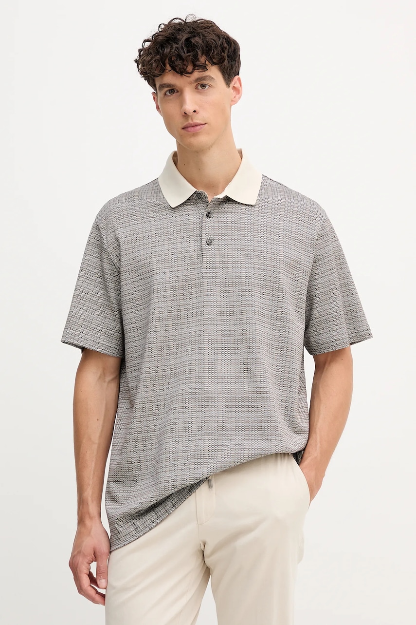 BOSS polo de bumbac culoarea alb, cu imprimeu, 50543402