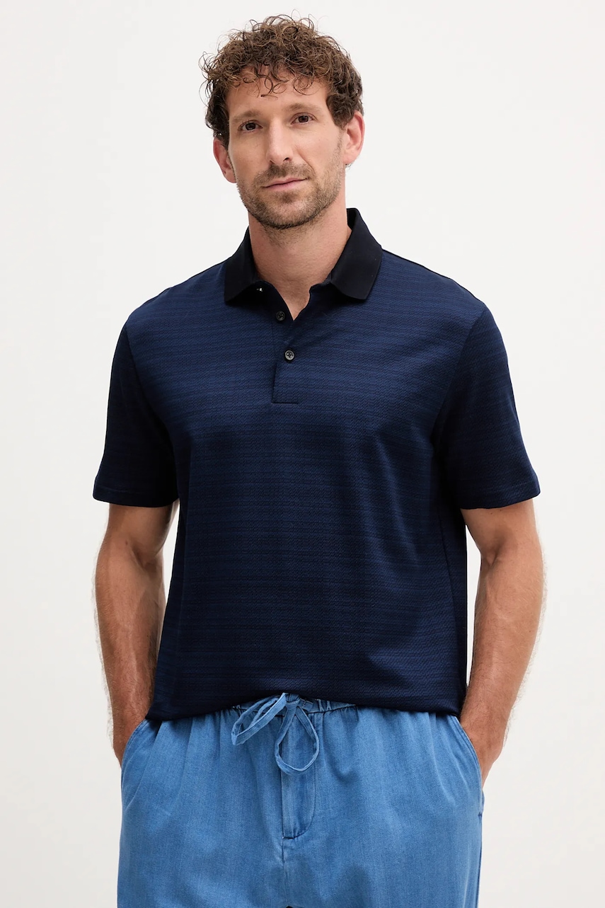 BOSS polo de bumbac culoarea bleumarin, cu imprimeu, 50543402