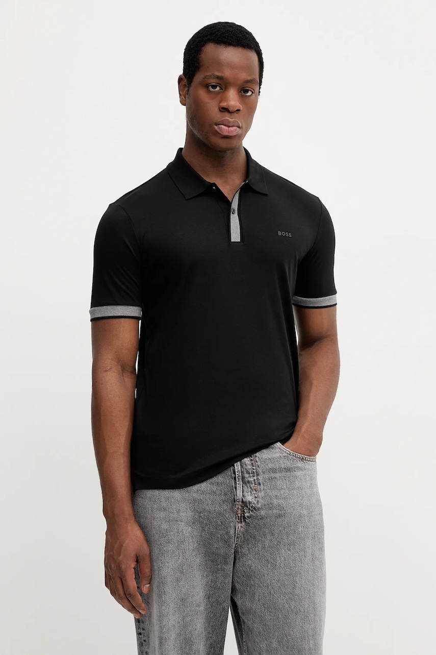 BOSS polo de bumbac culoarea negru, uni, 50543865