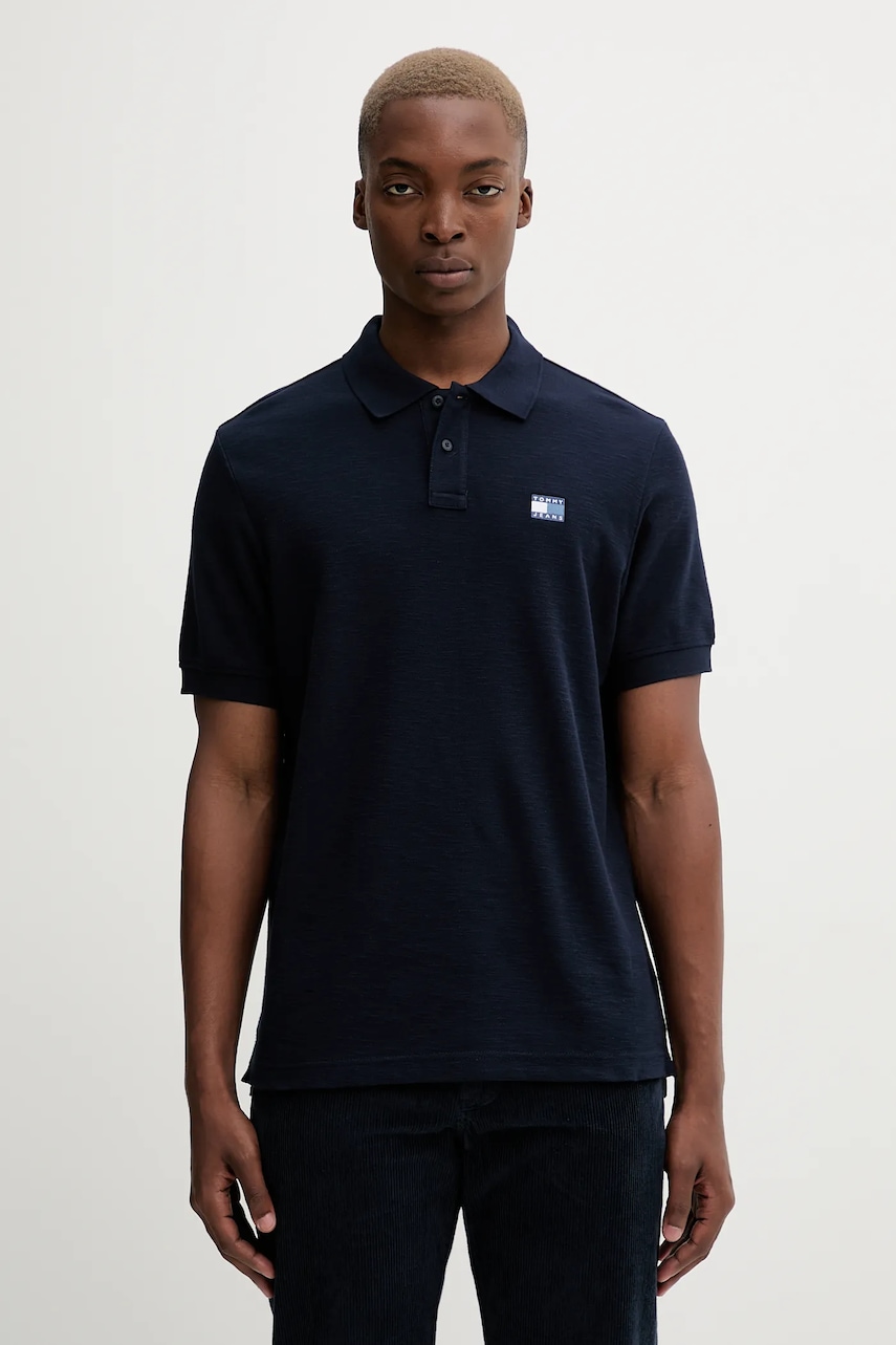 Tommy Jeans polo de bumbac culoarea bleumarin, cu imprimeu, DM0DM22063