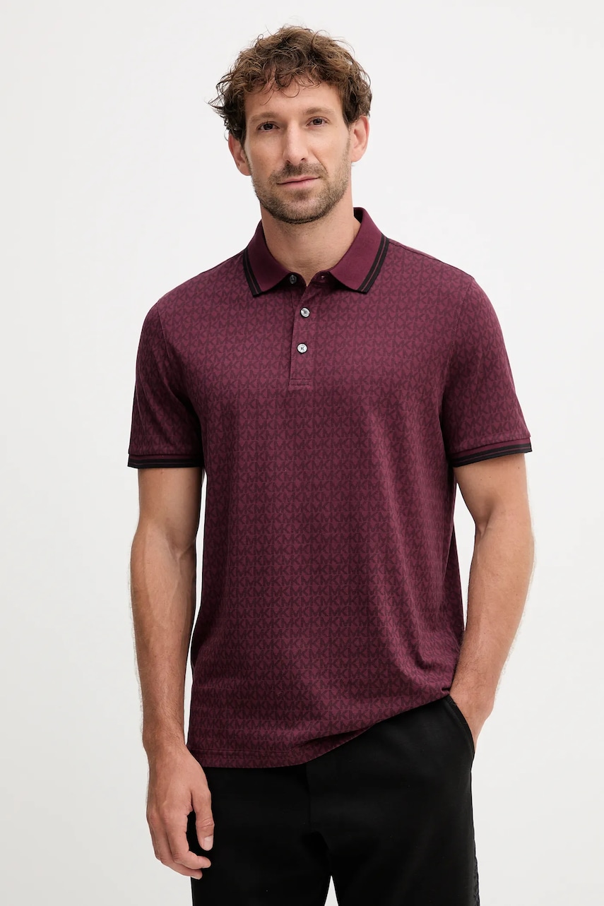 Michael Kors polo de bumbac culoarea maro, cu imprimeu, CS550V85KS