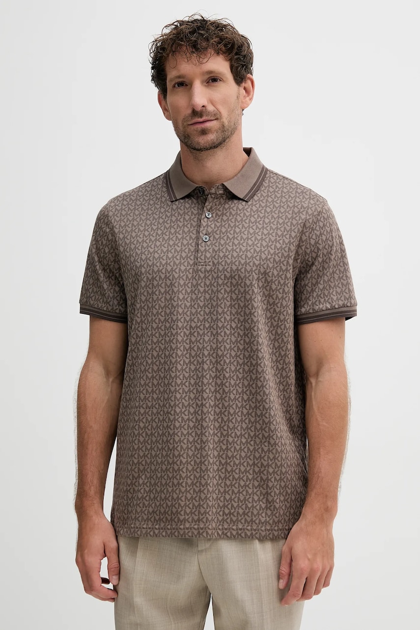 Michael Kors polo de bumbac culoarea maro, cu imprimeu, CS550V85KS