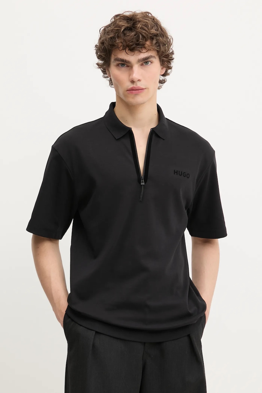 HUGO tricou polo culoarea negru, cu imprimeu, 50542313