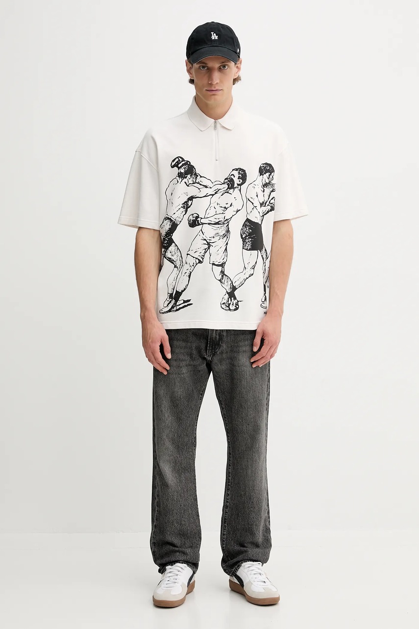 Хлопковое поло HUGO цвет бежевый узор 50542432