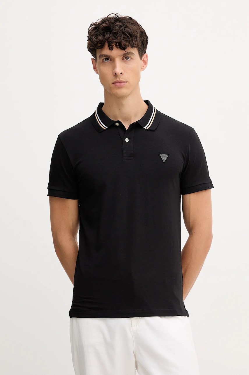 Levně Polo tričko Guess NOLAN pánské, černá barva, M5YP66 J1314