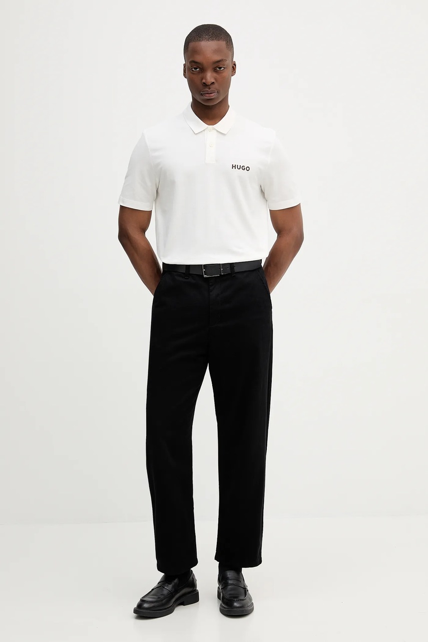 Хлопковое поло HUGO цвет бежевый с принтом 50542830