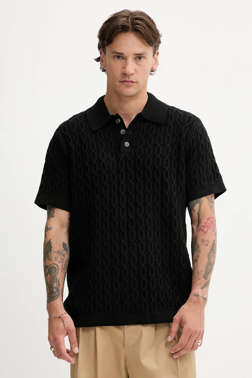 Les Deux polo de bumbac Garrett culoarea negru, uni, 1000031