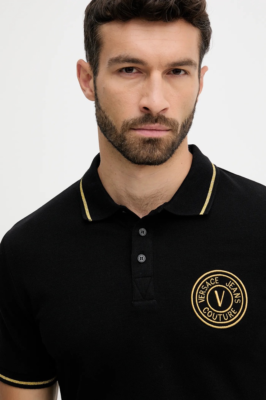 Βαμβακερό μπλουζάκι πόλο Versace Jeans Couture ανδρικό, χρώμα: μαύρο, 79GAGT00 CJ01T φωτογραφία