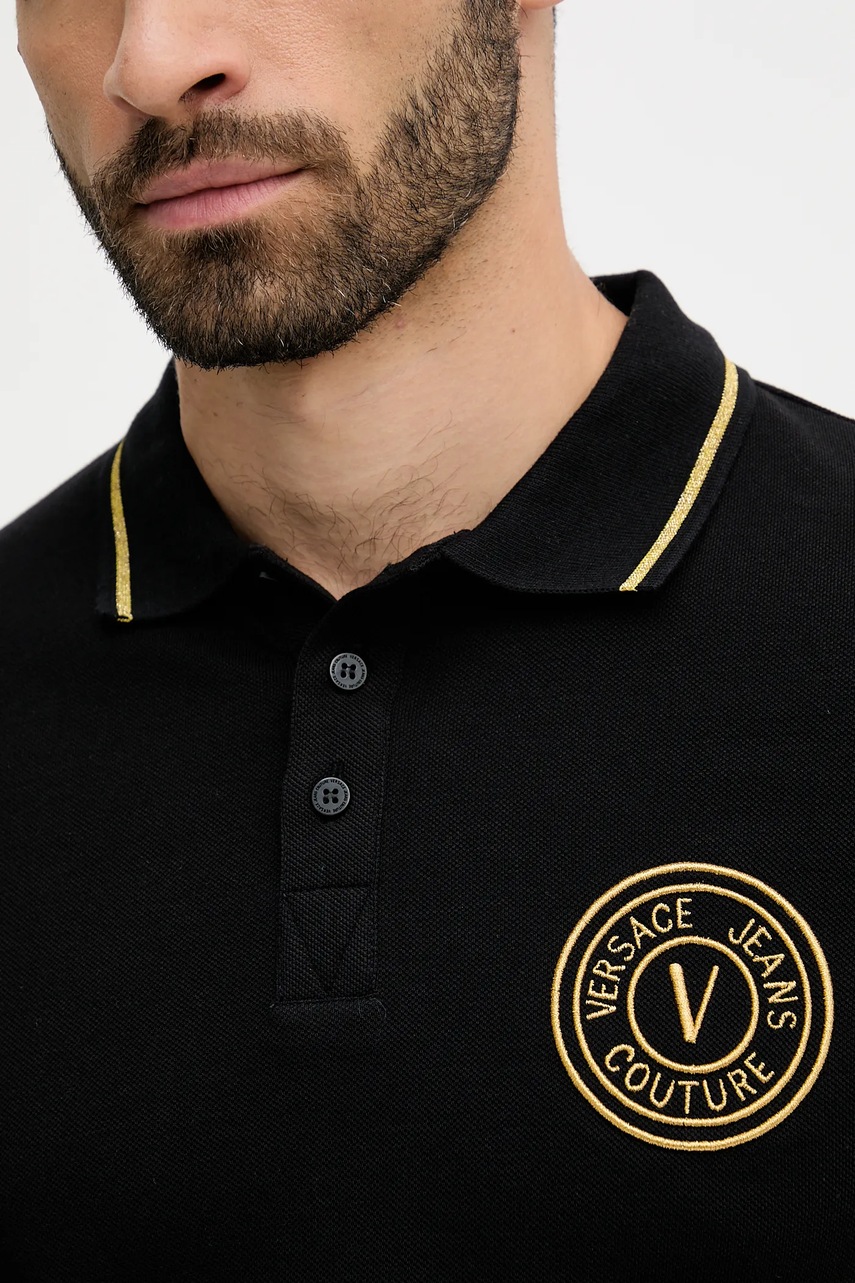 Βαμβακερό μπλουζάκι πόλο Versace Jeans Couture ανδρικό, χρώμα: μαύρο, 79GAGT00 CJ01T φωτογραφία