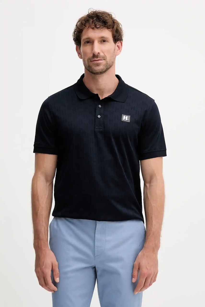 Bavlněné polo tričko Karl Lagerfeld pánské, tmavomodrá barva, 554201.745006