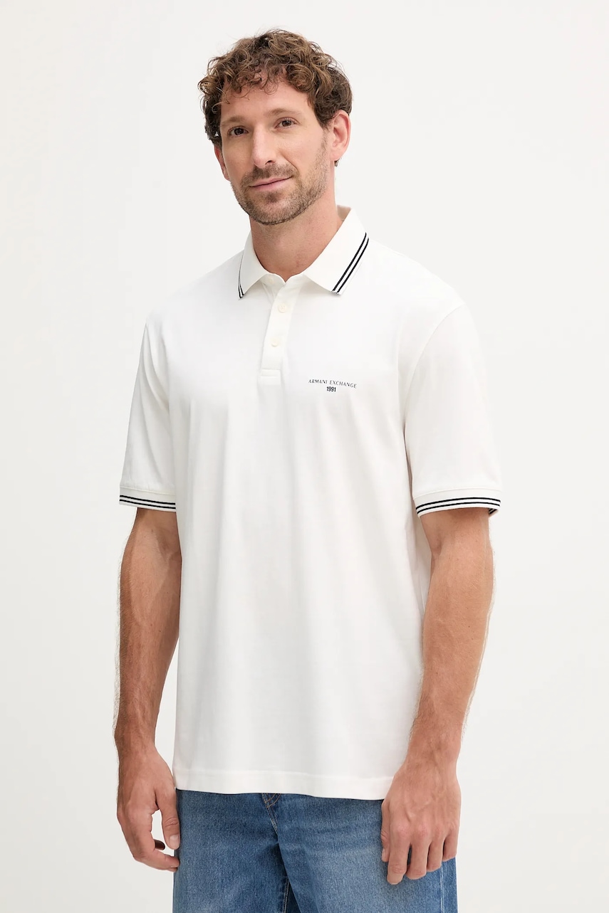 Armani Exchange polo de bumbac culoarea bej, uni, XM000993 AF10361