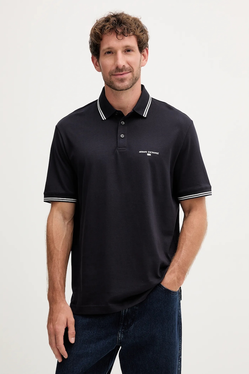 Armani Exchange polo de bumbac culoarea albastru marin, uni, XM000993 AF10361
