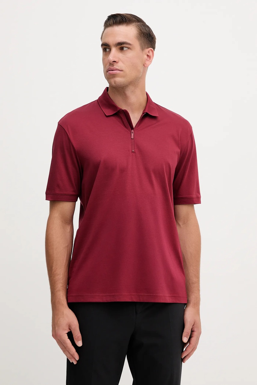 Levně Bavlněné polo tričko Armani Exchange vínová barva, XM001291 AF10364