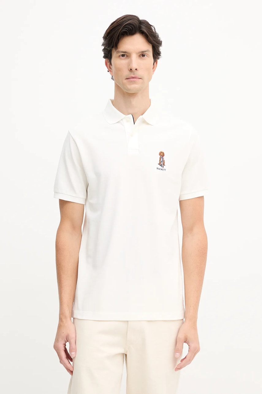 Hackett London polo de bumbac culoarea bej, cu imprimeu, HM5600028