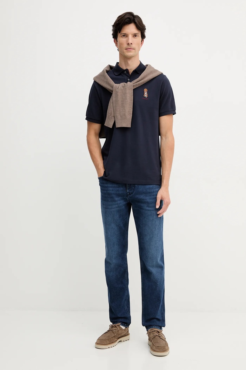 Хлопковое поло Hackett London цвет синий с аппликацией HM5600028