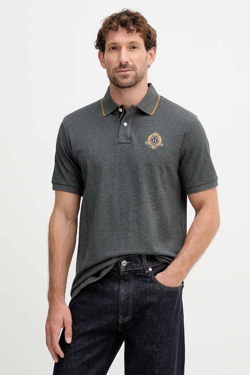 Hackett London polo de bumbac culoarea gri, cu imprimeu, HM5600031