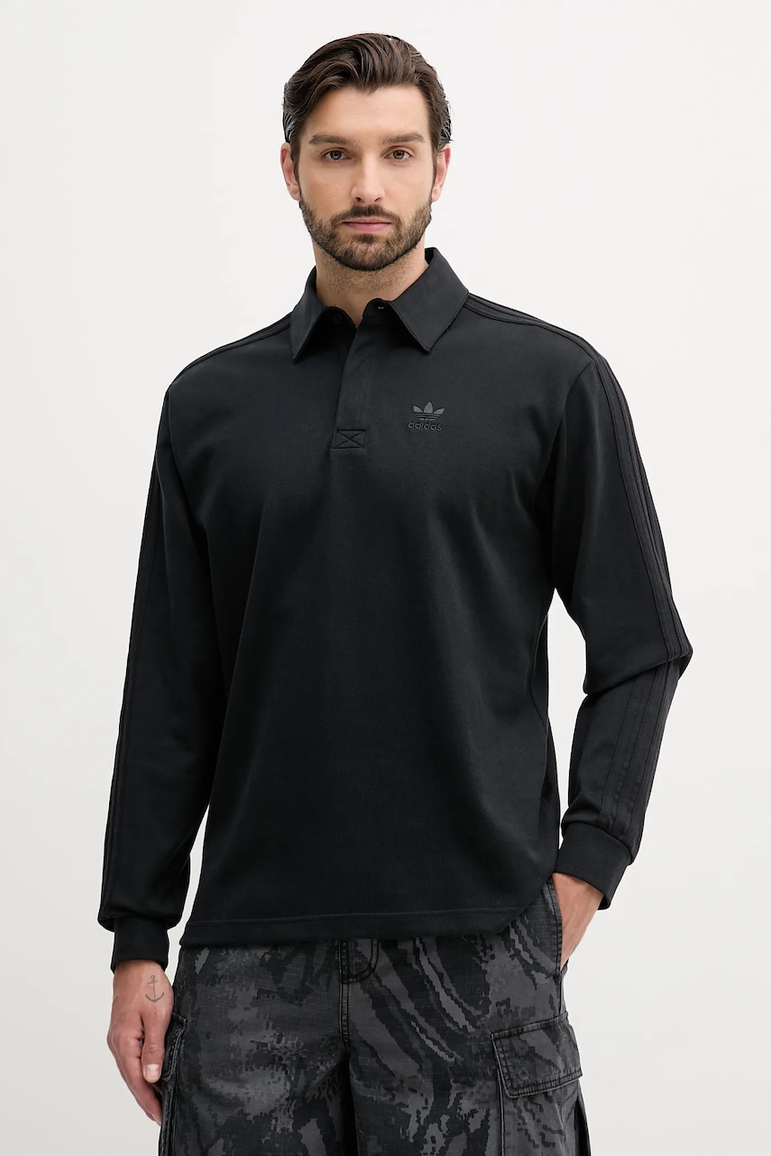 adidas Originals longsleeve din bumbac Rugby Polo culoarea negru, neted, JY1401