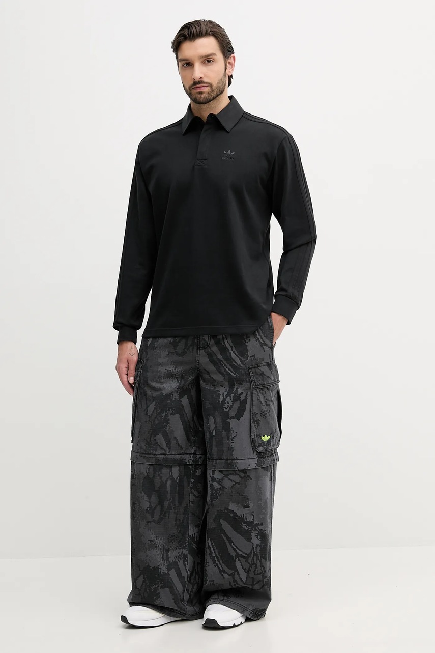 Хлопковый лонгслив adidas Originals Rugby Polo цвет чёрный однотонный JY1401