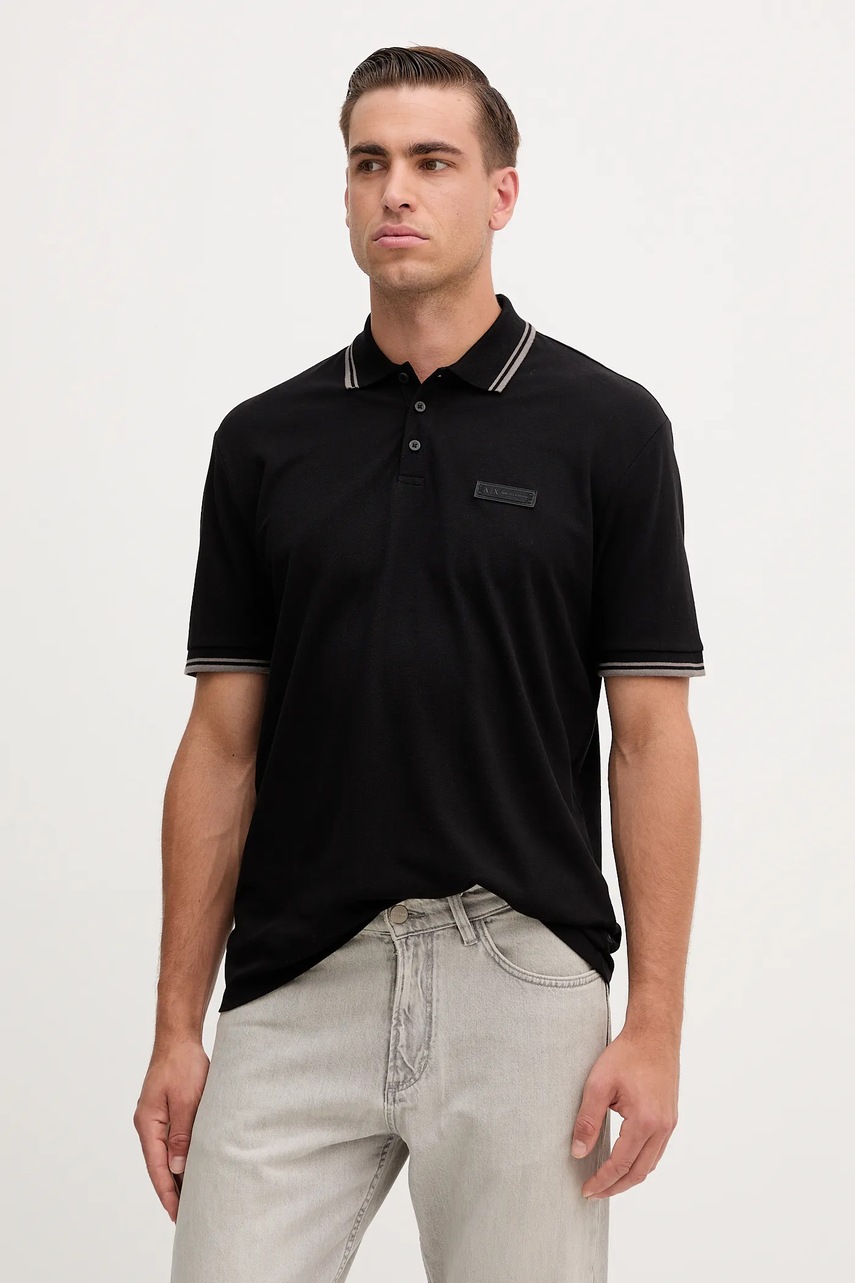 Levně Bavlněné polo tričko Armani Exchange pánské, černá barva, XM001349 AF16246
