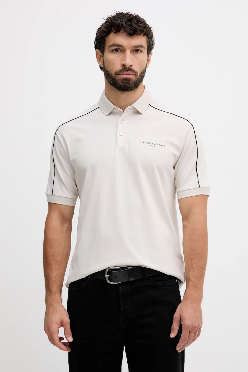 Armani Exchange polo de bumbac culoarea bej, uni, XM001359 AF13026