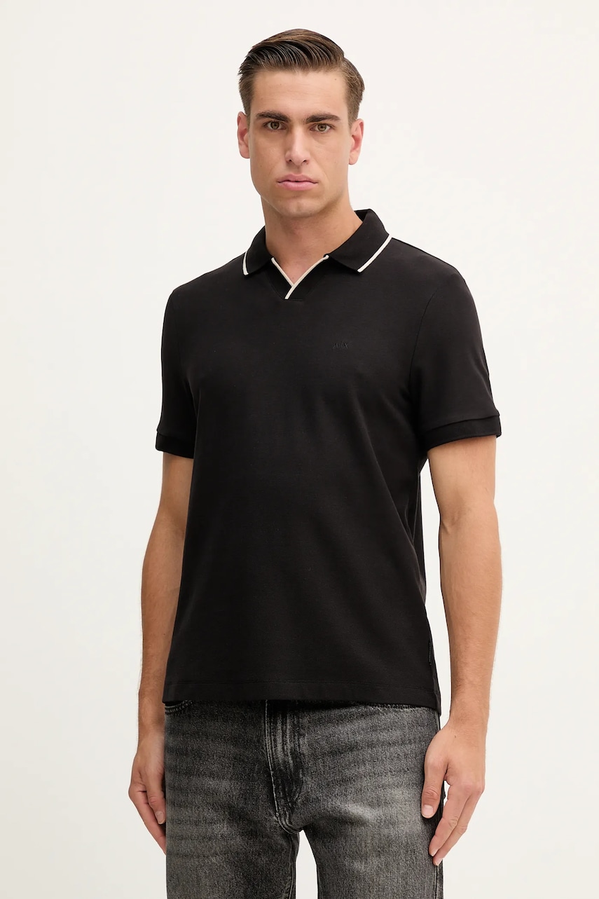 Levně Bavlněné polo tričko Armani Exchange pánské, černá barva, s aplikací, XM001364 AF16261