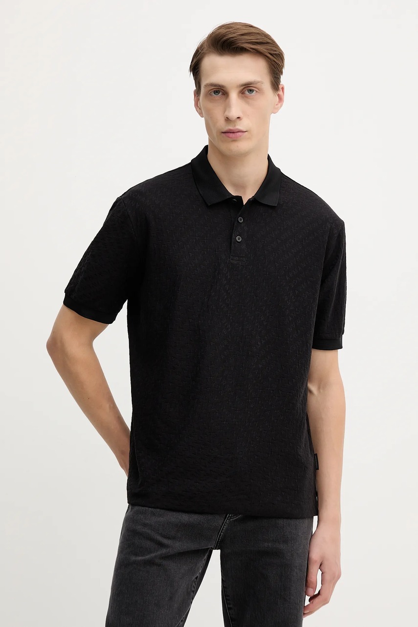 Levně Bavlněné polo tričko Armani Exchange pánské, černá barva, XM001882 AF10337