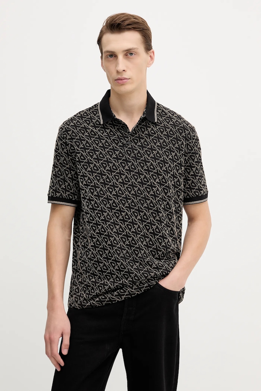 Levně Bavlněné polo tričko Armani Exchange pánské, černá barva, XM001883 AF10356