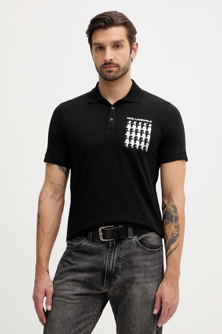 Karl Lagerfeld tricou polo culoarea negru, cu imprimeu, 554235.745400