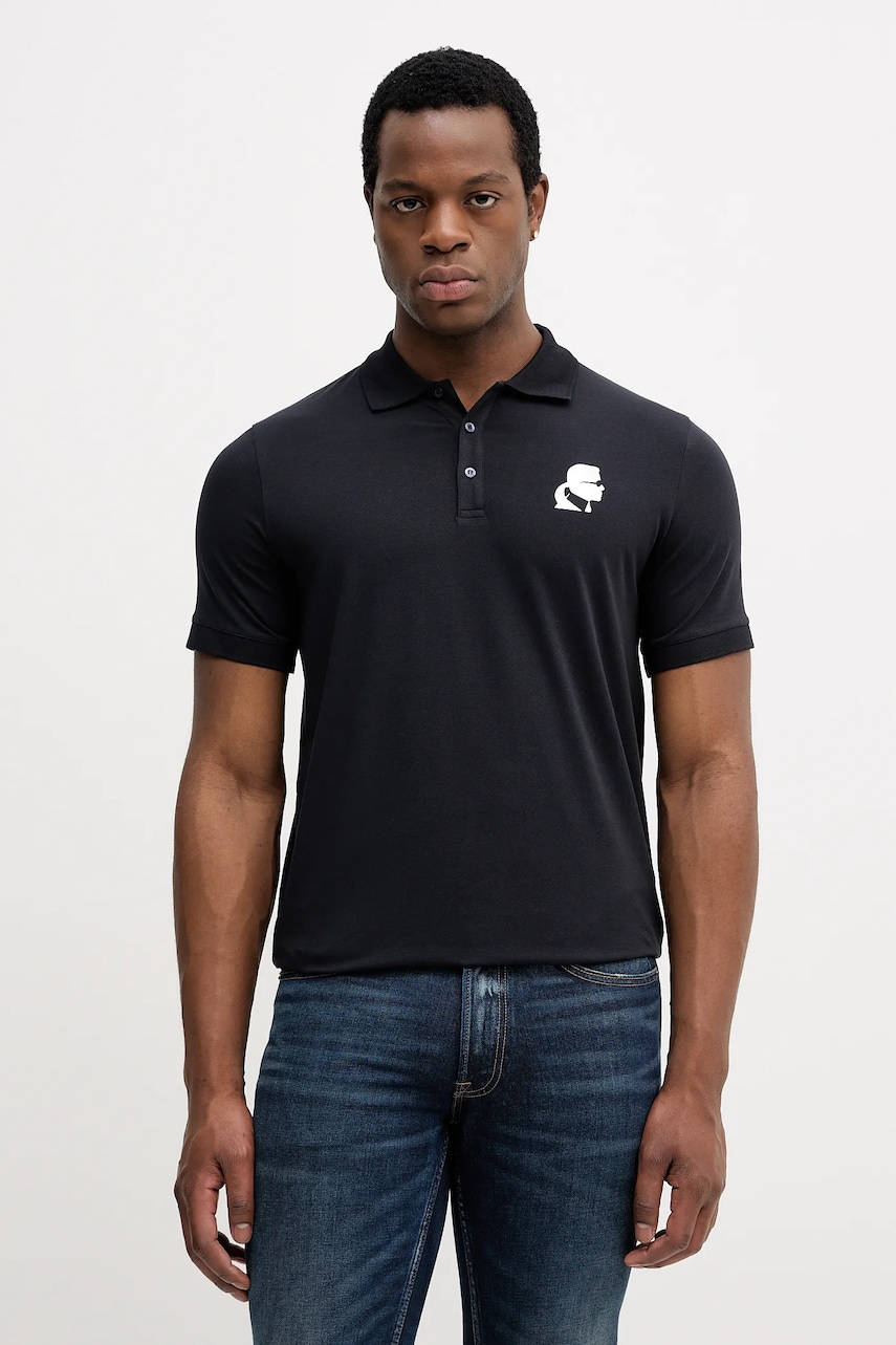 Karl Lagerfeld tricou polo culoarea bleumarin, cu imprimeu, 554235.745401