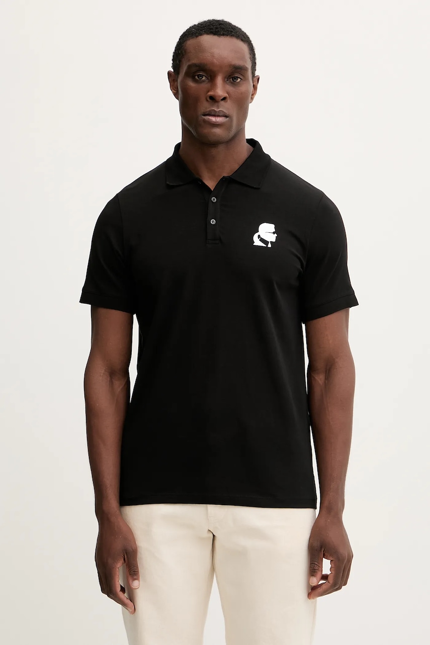 Karl Lagerfeld tricou polo culoarea negru, cu imprimeu, 554235.745401