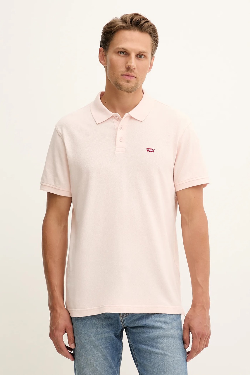 Levně Bavlněné polo tričko Levi's pánské, růžová barva, 35883