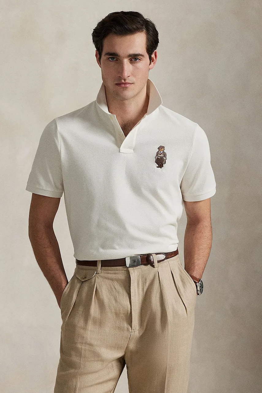 Levně Bavlněné polo tričko Polo Ralph Lauren pánské, bílá barva, s aplikací, 710P00082