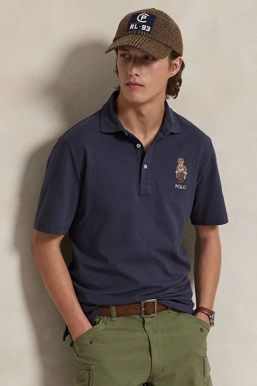 Levně Bavlněné polo tričko Polo Ralph Lauren pánské, modrá barva, s aplikací, 710P00083