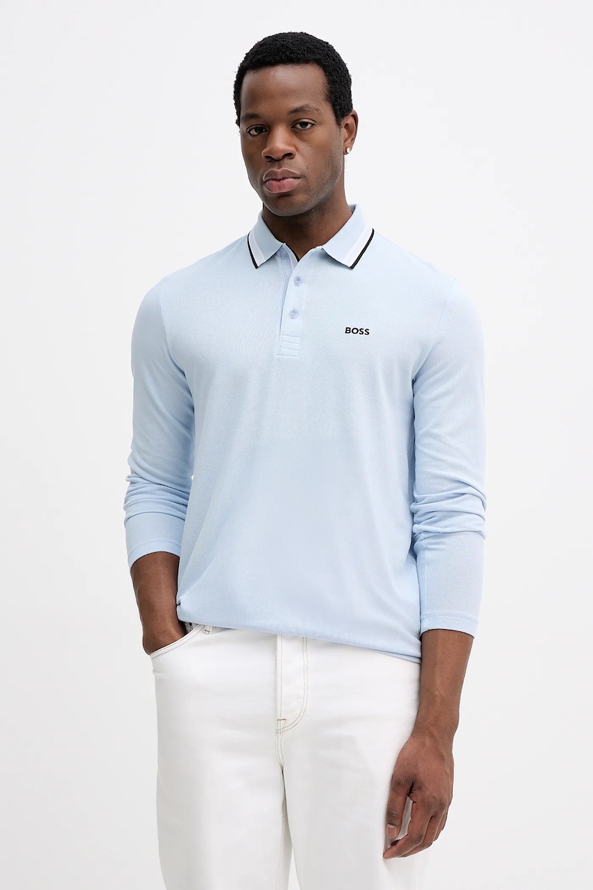 BOSS Green longsleeve din bumbac culoarea bleumarin, uni, 50536609