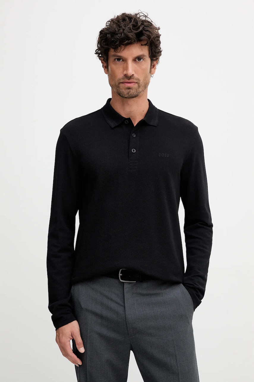 BOSS Green longsleeve din bumbac culoarea negru, uni, 50536609