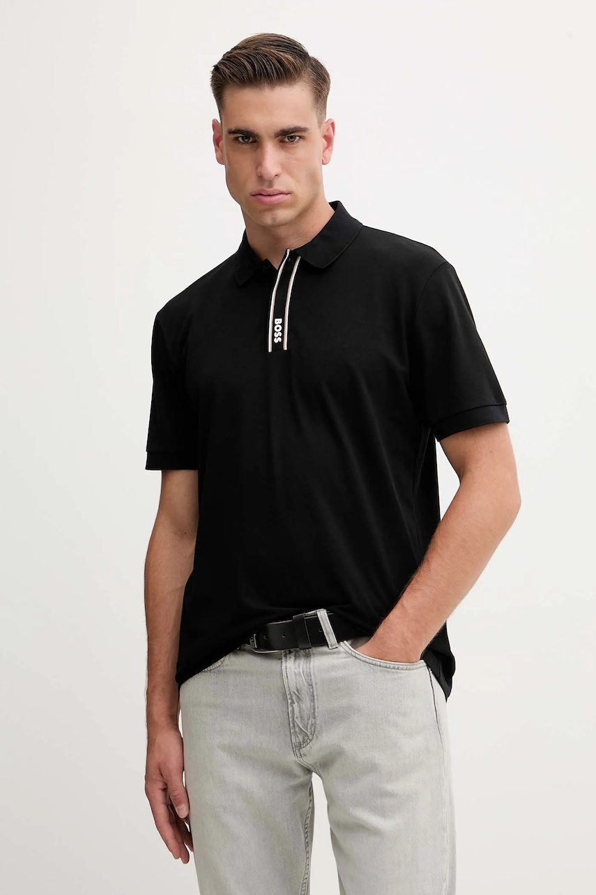 BOSS Green tricou polo culoarea negru, uni, 50549362