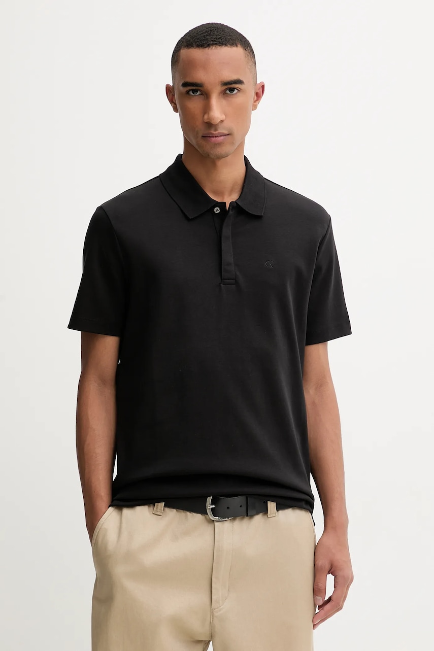 Levně Bavlněné polo tričko Calvin Klein pánské, černá barva, LV04LD203G