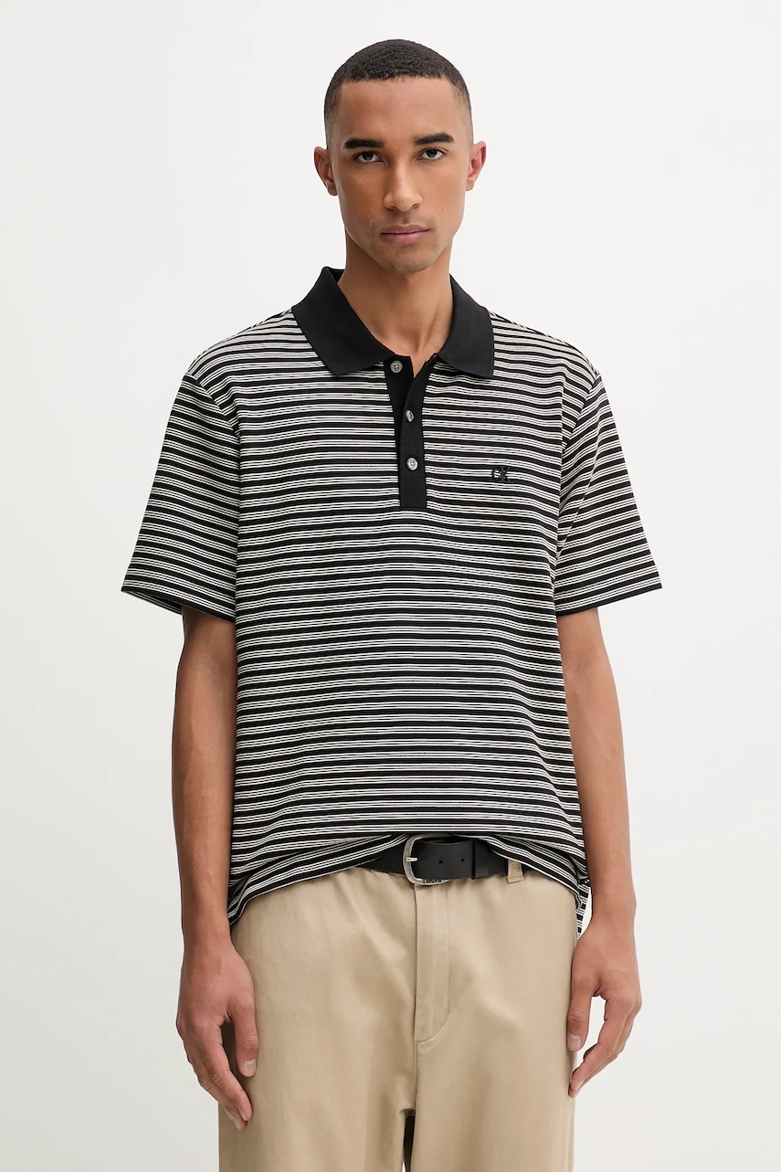 Levně Polo tričko Calvin Klein pánské, černá barva, LV04LD205G