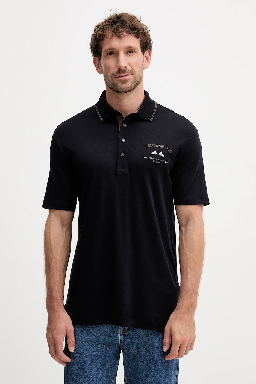 Paul&Shark tricou polo culoarea bleumarin, cu imprimeu, 15311702